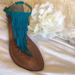 Carlos Trinidad Fringe T-Strap Sandals